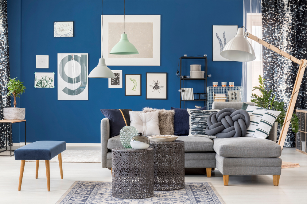 blue and gray living room